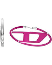 DIESEL - All Gender Stainless Steel And Pink Lacquer Hoop Earrings - Lyst