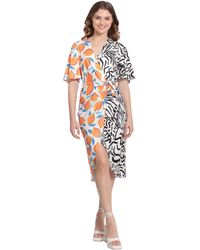Donna Morgan - Plus Size Contrast Printed True Wrap Dress Event Occasion Guest Of - Lyst