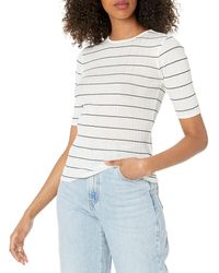 Vince - S Variegated Stripe Elbow Slv Crew,off White/coastal,small - Lyst