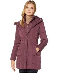 Cole Haan Down Coat With Bib Front And Dramatic Hood - Purple