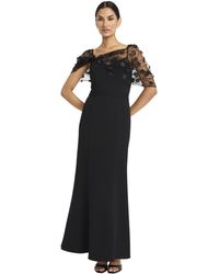 Maggy London - Empire Waist V-back Formal Gown-sheer Floral Applique Overlay-evening Maxi Dress - Lyst