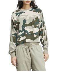 adidas - Essentials 3 Stripes Camouflage Printed Cropped Sweatshirt - Lyst