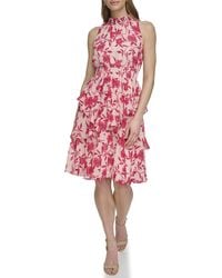 Eliza J - Halter Neck Smocked Dress With Tiered Skirt - Lyst