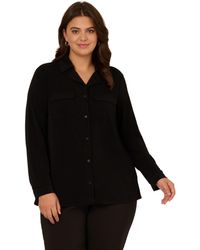 Adrianna Papell - Plus Size Knit Utility Top With Long Sleeves And Chest Pockets - Lyst