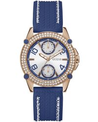 Guess - Blue Strap White Dial Rose Gold Tone - Lyst