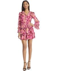 Donna Morgan - Tiered Ruffle Mini Dress-long Sleeve A-line With Bell Cuffs And Stand Collar - Lyst