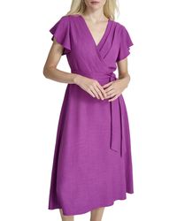DKNY - Flutter Sleeve Tie Fit & Flare Midi Dress - Lyst