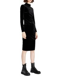 Emporio Armani - A|x Armani Exchange Stretch Velvet Long Sleeved Bodycon Dress With Side Ruching - Lyst