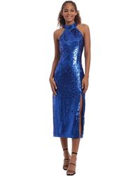Donna Morgan - Sequin Mock Neck Midi Dress With Slit - Lyst