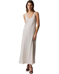 Calvin Klein - Viscose Twill Midi Slip Dress Oatmeal - Lyst