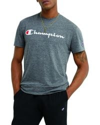 Champion - , Powerblend, Soft, Graphic, Comfortable T-shirt For , Gun Smoke Pe Heather Script, Small - Lyst