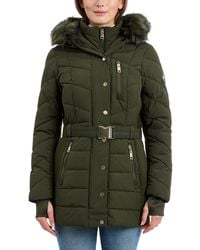 Michael Kors - S Hooded Puffer Jacket With Faux Fur Trim And Belt - Lyst