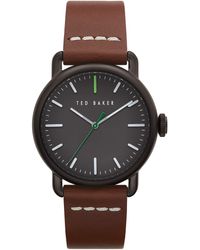 Ted Baker - Watches Tomcoll Stainless Steel Quartz Watch With Leather Calfskin Strap - Lyst