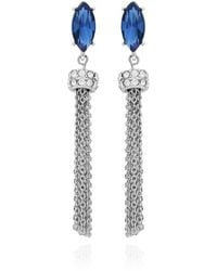 Guess - Silvertone Blue Glass Stone Long Drop Fringe Linear Earrings - Lyst