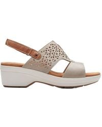 Clarks - Tuleah Sun Wedge Sandal Stone Leather 8 Medium - Lyst