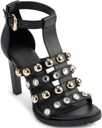 Karl Lagerfeld - Paris Brexton T Strap Dress Heel With Stud Embellishments Sandal - Lyst