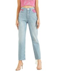 Guess - Mom High Rise Exposed Button Straight Leg Jean - Lyst