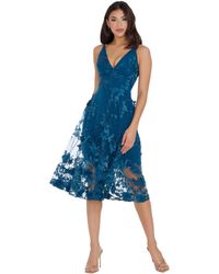 Dress the Population - Audrey Spaghetti Strap Midi A-line 3d Floral Dress - Lyst
