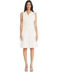 Maggy London - Sleeveless Collared Button Front Summer Dress For With Waist Tie And Pleat Details - Lyst