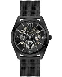 Guess - S Dress Multifunction 42mm Watch – Black Stainless Steel Case With Black Skeleton Dial & Mesh - Lyst