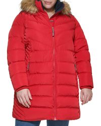Tommy Hilfiger - Plus Size Quilted Long Puffer Hooded Fur Trim Jacket - Lyst