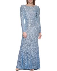 Eliza J - Long Sleeve Boat Neck Sequin Gown Dress - Lyst