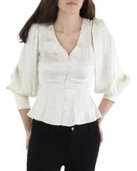 BCBGMAXAZRIA - Long Sleeve Peplum Top V Neck Button Front Shirt - Lyst