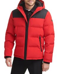 DKNY - Shawn Quilted Mixed Media Hooded Puffer Jacket - Lyst
