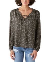 Lucky Brand - Long Sleeve Printed Lace Up Blouse - Lyst