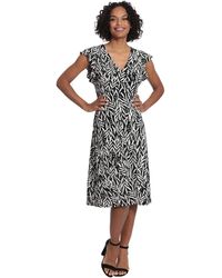 Maggy London - London Times S Leaf Print V-neck Ruffle Sleeve Casual Dress - Lyst