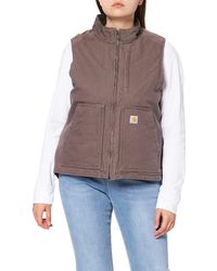 Carhartt Relaxed Fit Washed Duck Weste Sherpa Lined Mock Neck Vest - Braun