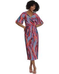 Maggy London - Short Flutter Sleeve Faux Wrap Midi Dress - Lyst