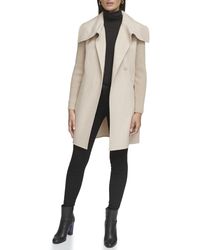 Kenneth Cole - Oversized Collar Full Length Wool Blend Jacket - Lyst