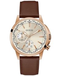 Guess - Brown Strap White Dial Rose Gold Tone - Lyst