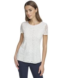 Tommy Hilfiger - Lace Scoop Neck Short Sleeve Woven Top Blouse - Lyst