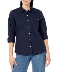 Nautica - Button Front Long Sleeve Roll Tab Shirt - Lyst