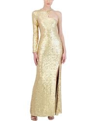 BCBGMAXAZRIA - Fit And Flare Floor Length Sequin Evening Gown One Long Sleeve Crew Neck Cut Out Side Slit - Lyst
