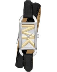 Michael Kors - Mk Empire Three-hand Black Double Wrap Leather Band Watch - Lyst