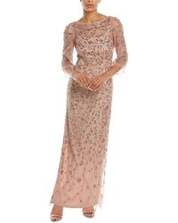 Adrianna Papell - Beaded Illusion Column Gown - Lyst