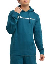 Champion - , Midweight, Soft And Comfortable T-shirt Hoodie For , Nifty Turquoise Script, Small - Lyst