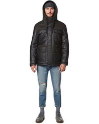 Andrew Marc - Short Fabric Blocked Parka With A Sherpa Lined Harrigan Hooded Cuff Tab With Adjustable Snap - Lyst