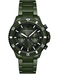 Emporio Armani - Chronograph Green Ceramic Bracelet Watch - Lyst