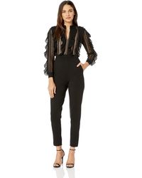 French Connection Black Lace And Sheer Fitted Straight Leg Jumpsuit