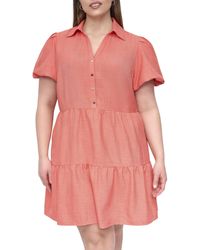 DKNY - Plus Size Short Bubble Sleeve Collared Neck Tiered Skirt Dress - Lyst