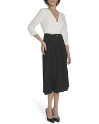 Tommy Hilfiger - Long Sleeves V Neck Color Block Midi Dress - Lyst