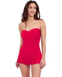 Gottex - Tutti Frutti Solid Rose Red S Sweetheart Bandeau Swimdress With Soft Cups Tummy Control And Adjustable - Lyst