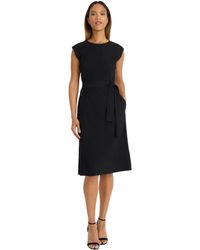 Maggy London - Midi Sheath Cap Sleeves-self-tie Belt-textured Rib-knit Fabric-versatile Cocktail Dress - Lyst