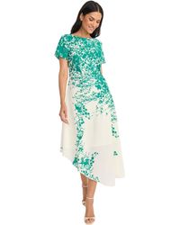 Maggy London - Ruched Waist Asymmetrical Midi Boat Neck Short Sleeve-special Occasion Wedding Guest Dress - Lyst