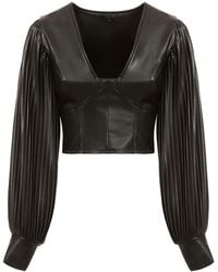 Guess - Long Sleeve Lani Pleated Faux Leather Top - Lyst
