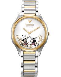 Citizen - Eco-drive Ladies' Disney Mickey And Minnie Mouse Two Tone Gold Stainless Steel - Lyst